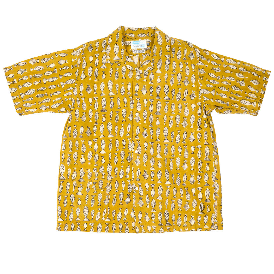 Workers/ Open Collar Shirt, Fish Block Print