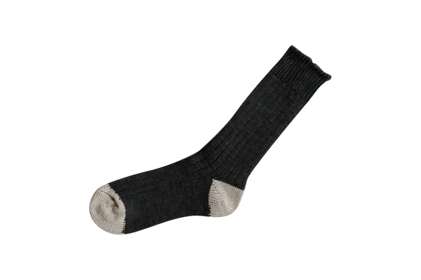 NISHIGUCHI KUTSUSHITA Recycle Cotton Ribbed Socks / Charcoal