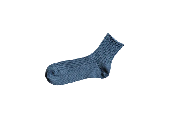 NISHIGUCHI KUTSUSHITA Linen Ribbed Socks / Blue