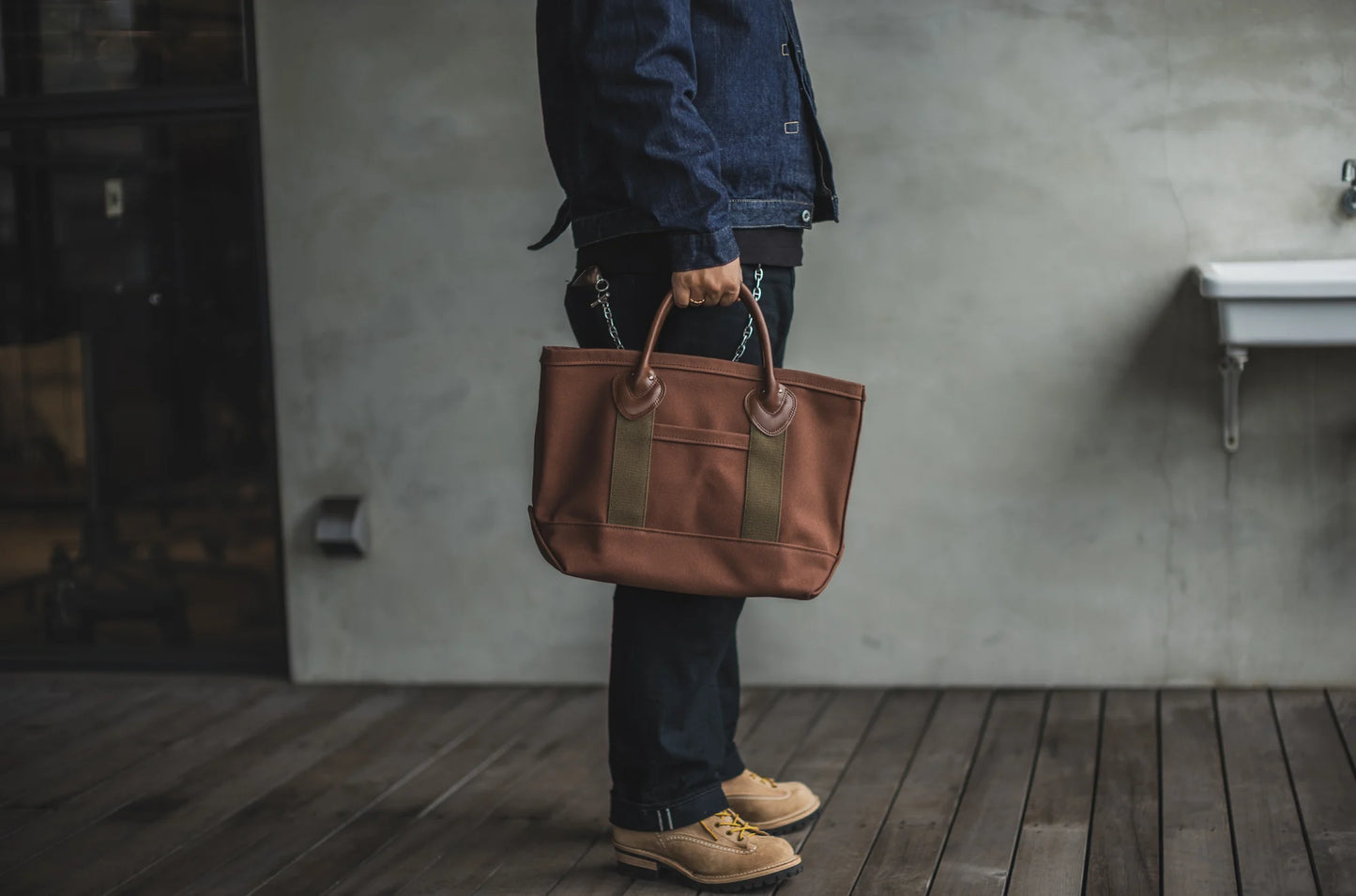 WORKERS Leather Handle Tote Bag (brown - size M)