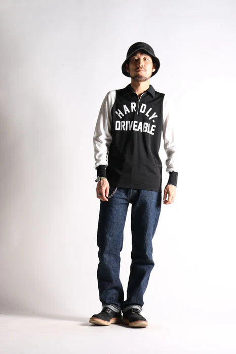 WESTRIDE  Vintage Racing Rayon Half Zip / Black x Off White