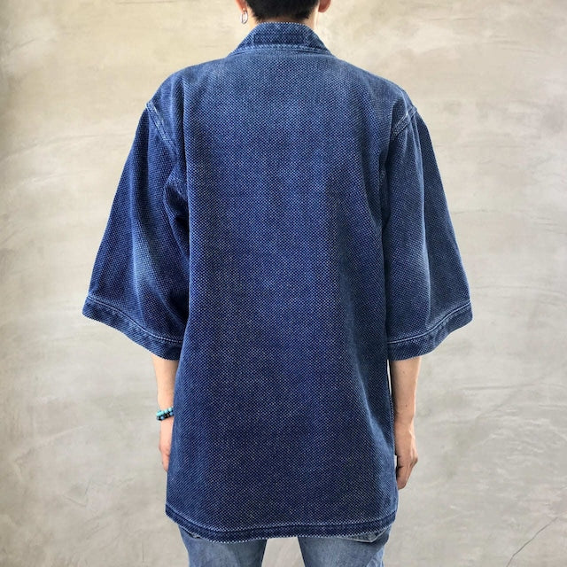 Blue Sakura "DENTO" SASHIKO KIMONO JACKET ［SHORT SLEEVE］ / INDIGO