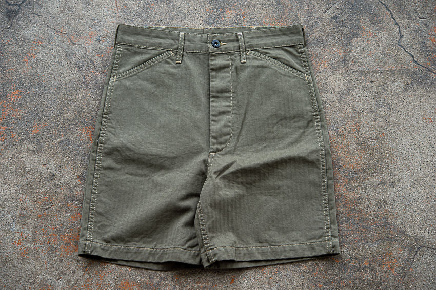 TCB 40s USMC Shorts / Olive Herringbone 10oz / One Wash