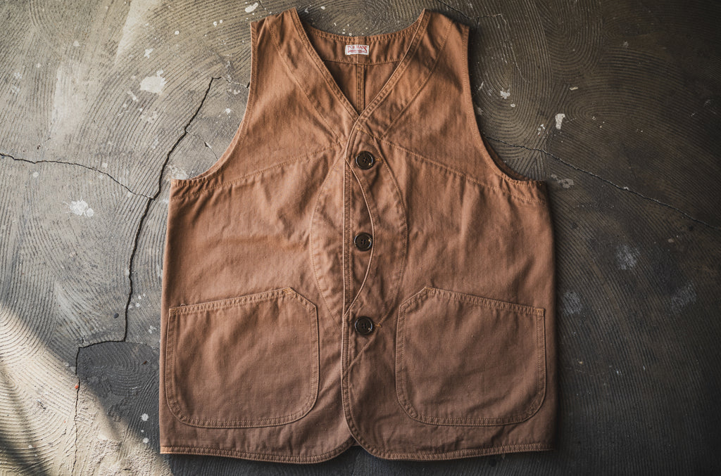 TCB jeans/ huntsman vest neppy brown herringbone
