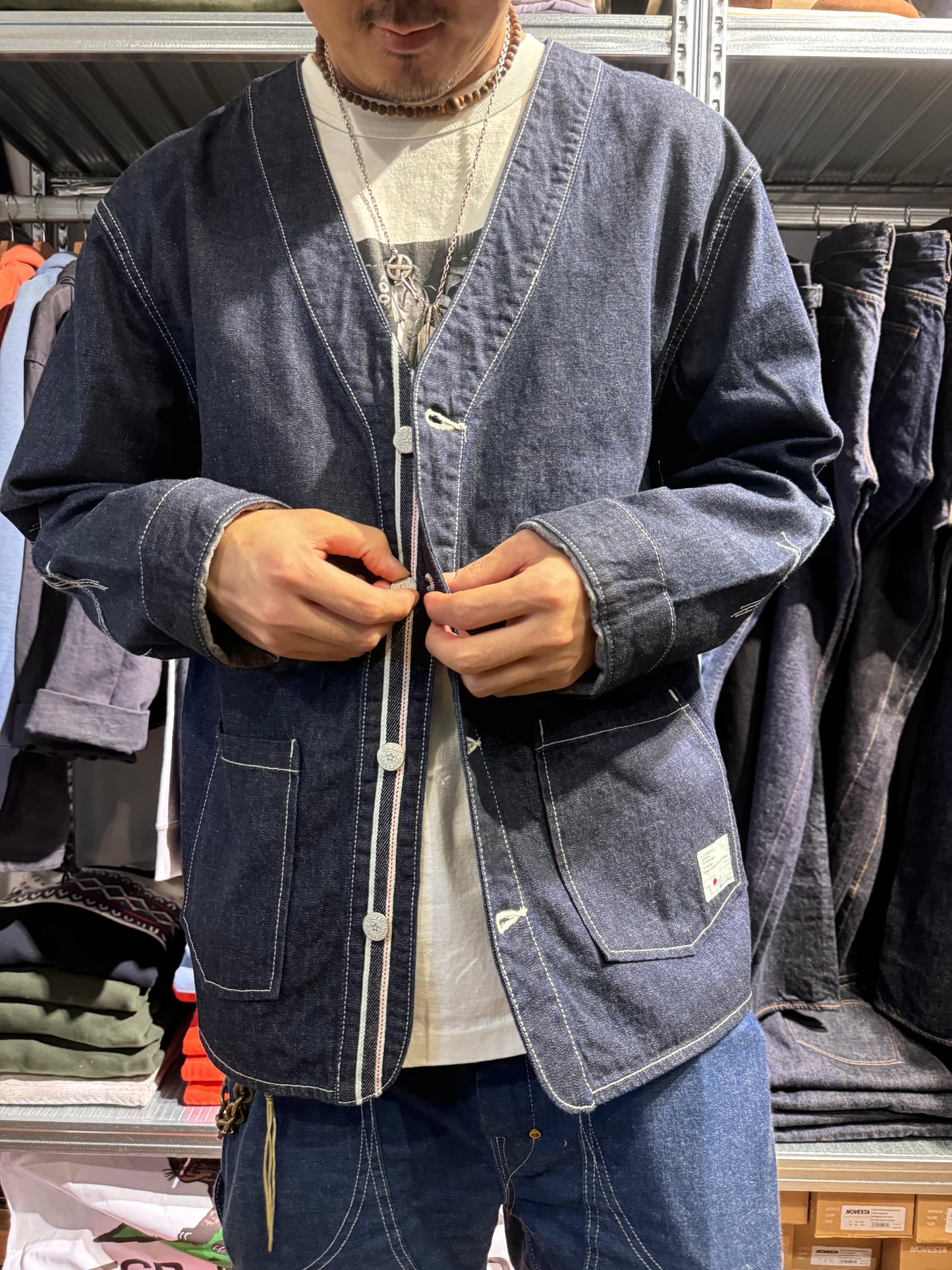 Blue Sakura VINTAGE DENIM CARDIGAN OW / INDIGO