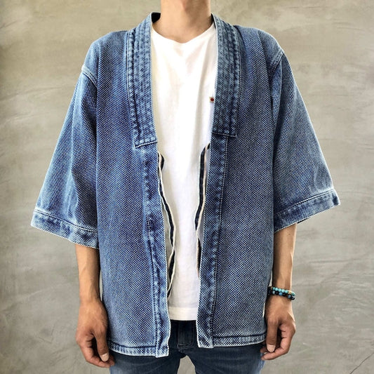 Blue Sakura "DENTO" SASHIKO KIMONO JACKET ［SHORT SLEEVE］ / L.INDIGO