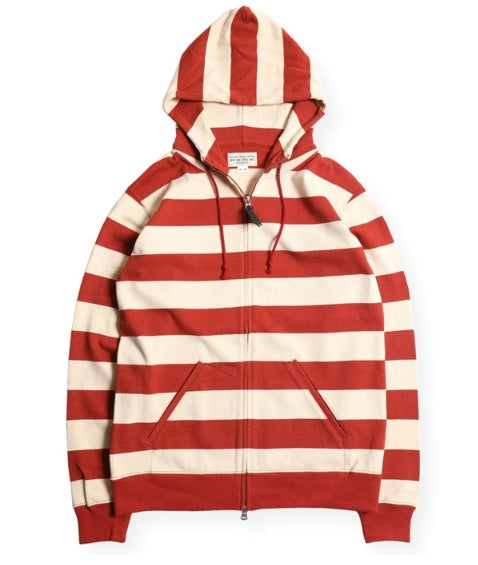 West Ride/ heavy border hoodie (brick/ cream)