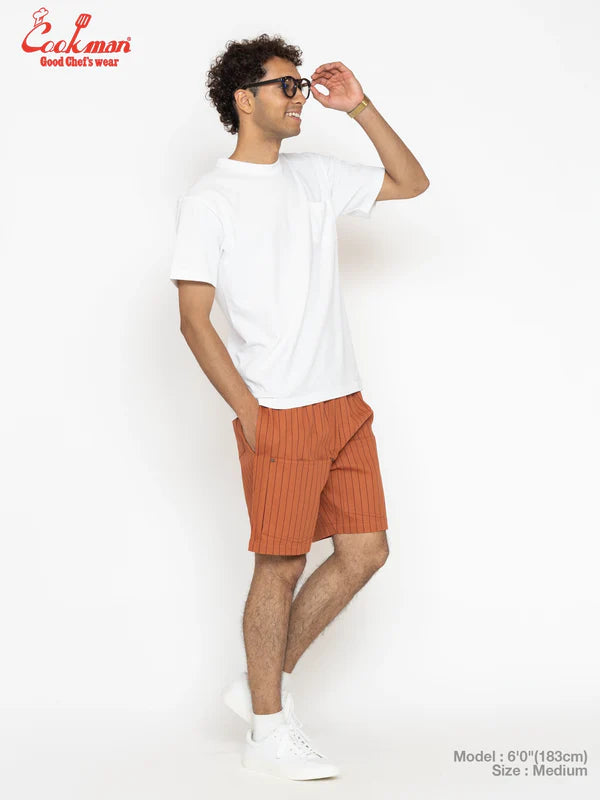 Cookman Chef Short Pants Front Pocket Herringbone - Stripe : Brick