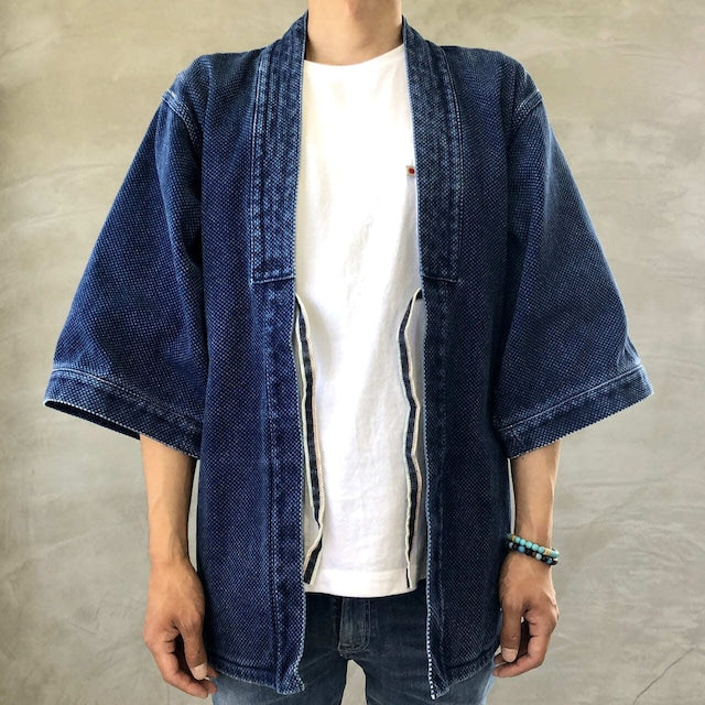 Blue Sakura "DENTO" SASHIKO KIMONO JACKET ［SHORT SLEEVE］ / INDIGO