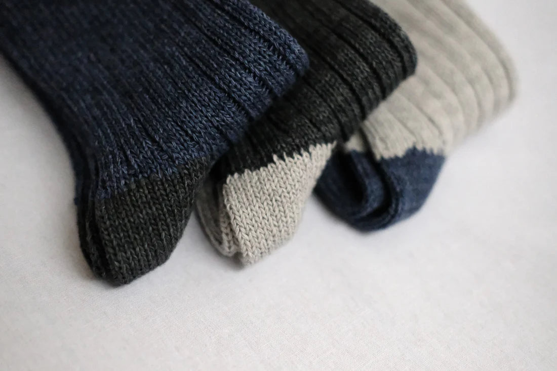 NISHIGUCHI KUTSUSHITA  Recycle Cotton Ribbed Socks / Charcoal