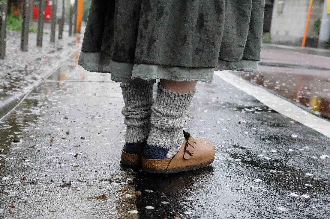 NISHIGUCHI KUTSUSHITA  Recycle Cotton Ribbed Socks / L.Gray