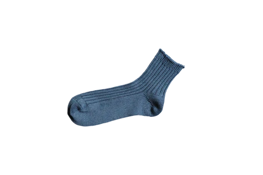 NISHIGUCHI KUTSUSHITA  Linen Ribbed Socks / Blue